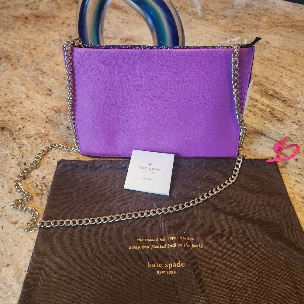 KATE SPADE Cameron Street Glitter Sima pink purple clutch handbag NEW - Picture 5 of 12